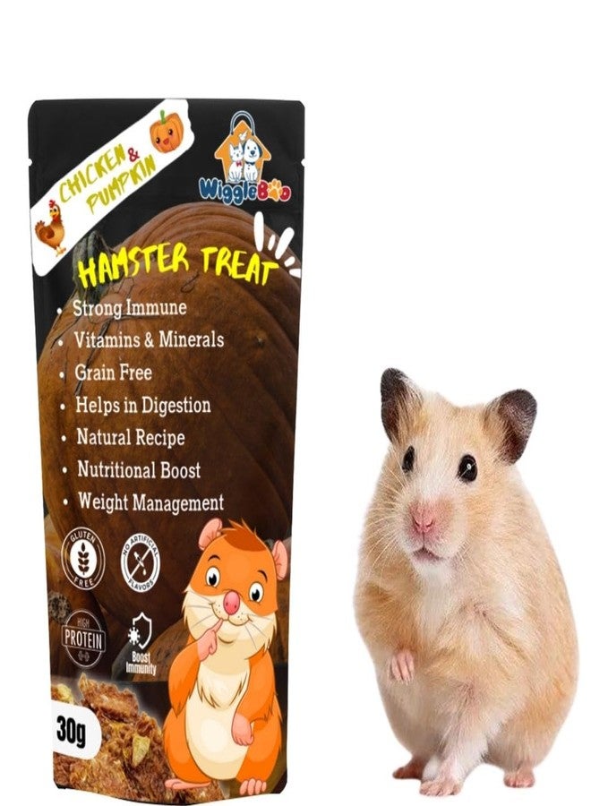 WiggleBoo Chicken & Pumpkin Hamster Treat | Protein Rich | Natural Detoxifier | for All Hamster Breed | Crunchy Food Snack (30g) - Image 1